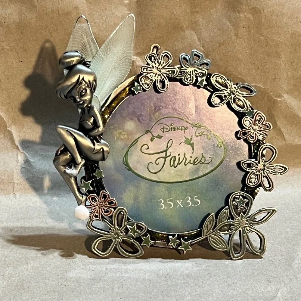 Disney 3.5x3.5 Picture Frame Silver Tinker Bell Fairies Floral Pewter Tone Artco